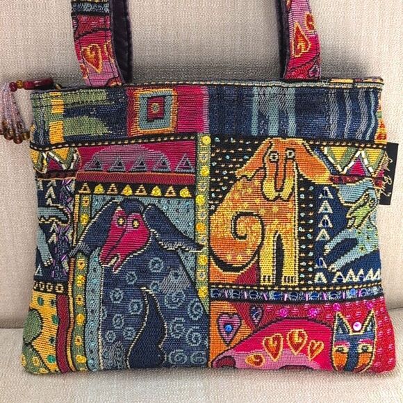 Laurel Burch Multicolor Tapestry Tote Bag Dog Cat Beads Sequins Shoulder Bag - Picture 14 of 14